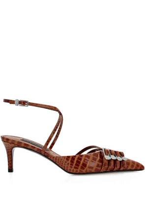 Philipp Plein 55mm crocodile-effect buckled pumps - 04 BROWN