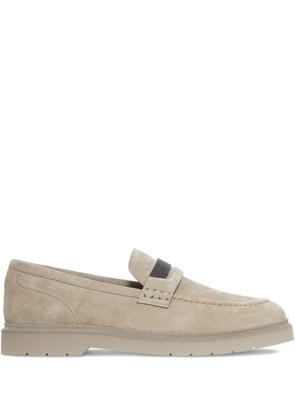 Brunello Cucinelli suede shiny monili loafers - Neutrals