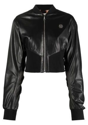 Philipp Plein leather bomber jacket - Black