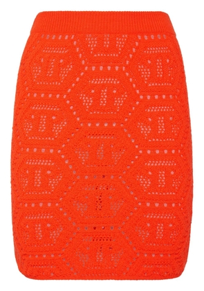 Philipp Plein monogram-knit mini skirt - Orange