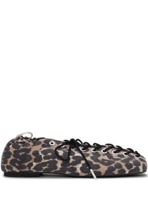 GANNI leopard-print lace-up ballet flats - Neutrals