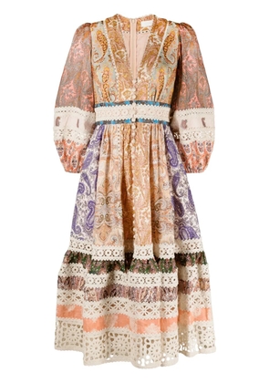 ZIMMERMANN Devi printed linen midi dress - Neutrals