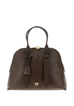 PINKO Escape love birds logo leather bowling maxi tote bag - Brown