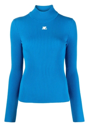 Courrèges logo-embroidered roll-neck jumper - Blue