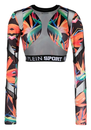 Plein Sport botanical-print long-sleeve compression top - Black