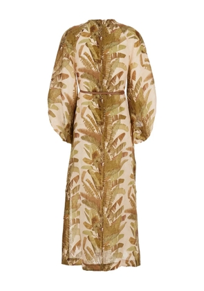 ZIMMERMANN Ascension leaf-print midi dress - Neutrals
