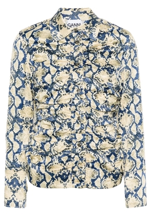 GANNI snake-print satin shirt - Blue