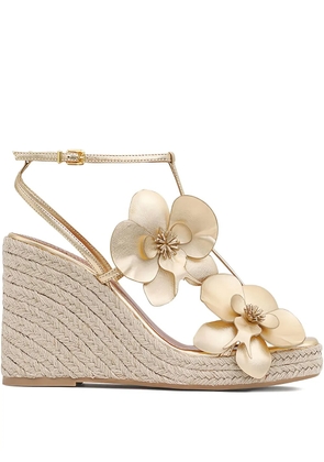 ZIMMERMANN 110mm Orchid flower-embellished wedge sandals - Gold