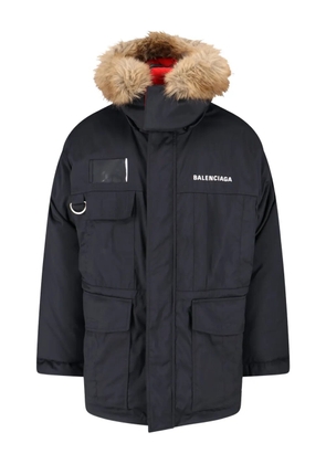 Balenciaga faux-fur trimmed padded coat - Black
