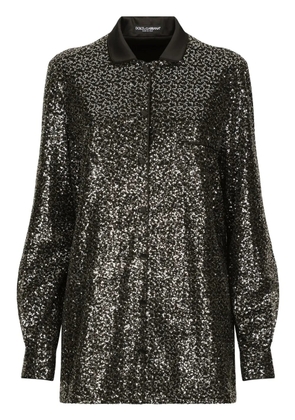 Dolce & Gabbana satin-collar sequin-embellished shirt - Black