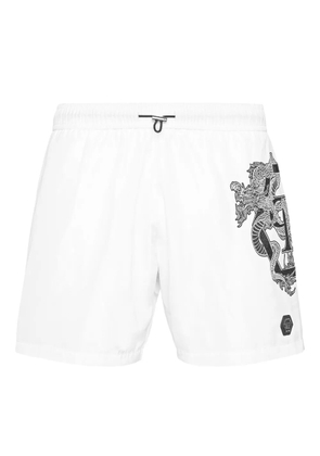 Philipp Plein dragon-print swim shorts - White