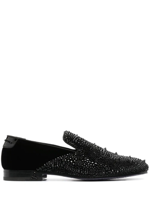 Philipp Plein rhinestone-embellished velvet loafers - Black