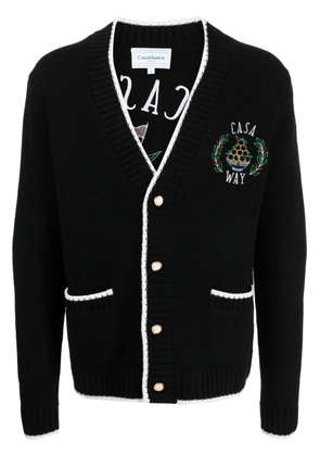 Casablanca logo-embroidered merino wool cardigan - Black