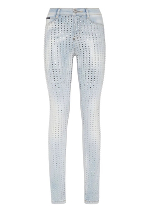 Philipp Plein Crystal Pinstripe high-rise jeggings - Blue