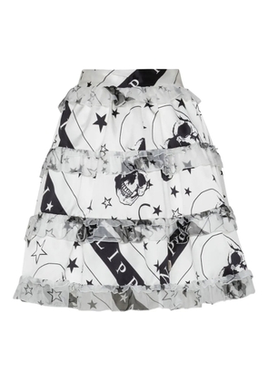 Philipp Plein printed tiered mini skirt - White