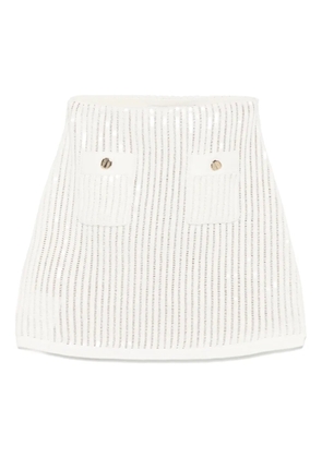 Self-Portrait sequined crochet mini skirt - White