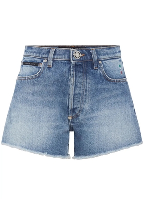 Philipp Plein logo-appliqué denim shorts - Blue