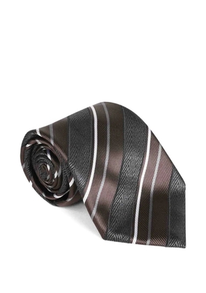 Brioni textured striped tie - Brown