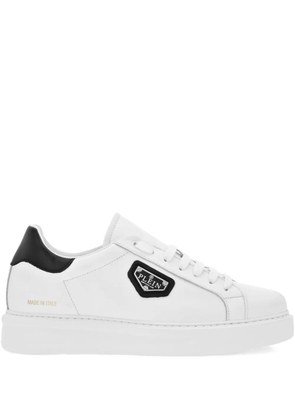 Philipp Plein logo-plaque leather trainers - White