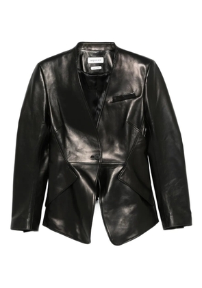Alexander McQueen single-breasted calfskin leather jacket - Black
