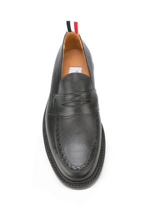 Thom Browne Penny Loafer With Leather Sole In Black Pebble Grain