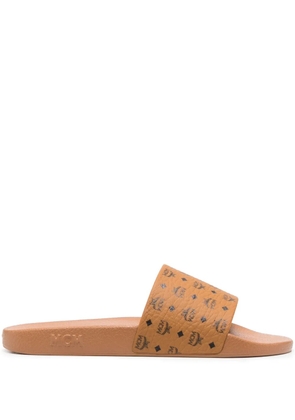 MCM logo-print single-strap slides - Brown