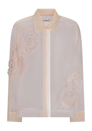 DES PHEMMES rose-embellished tulle shirt - Neutrals