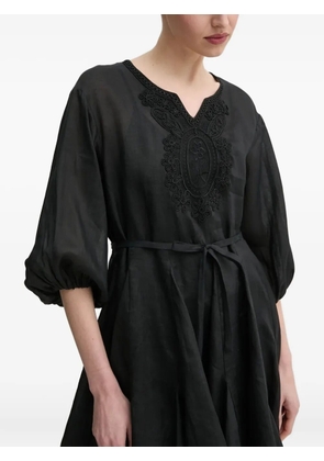 Isabelle Blanche embroidered-details balloon-sleeve mini dress - Black