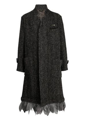 4SDESIGNS feather-trim bouclé single-breasted coat - Grey