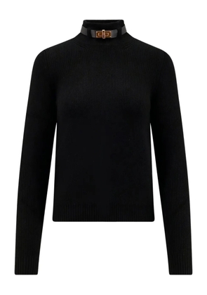 Elisabetta Franchi ribbed leather-trimmed turtleneck sweater - Black