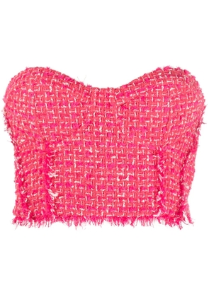 Patrizia Pepe frayed tweed bustier top - Pink
