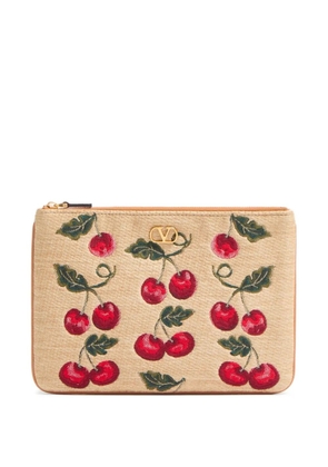 Valentino Garavani VLogo Signature Cherryfic-print clutch bag - Neutrals