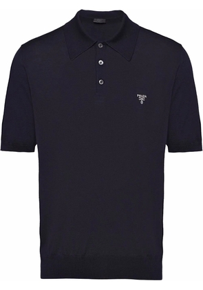 Prada logo-embroidered wool polo shirt - Blue