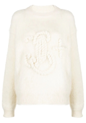 Jil Sander logo-embroidered chunky-knit jumper - White