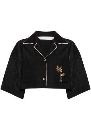Palm Angels cropped linen bowling shirt - Black