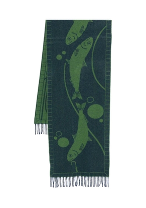Henrik Vibskov fish-print fringed scarf - Blue