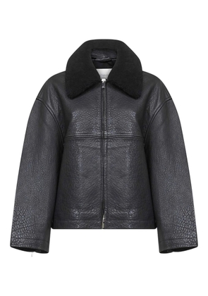 Studio Nicholson Erie shearling-collar zip-up leather coat - Black