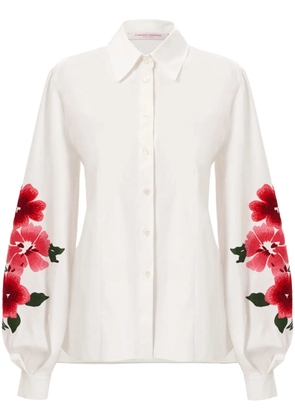 Carolina Herrera floral-embroidered puff-sleeve shirt - White
