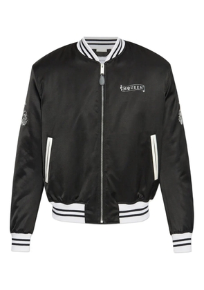 Alexander McQueen rose-embroidery satin bomber jacket - Black