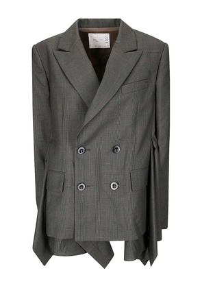sacai double-breasted checked-pattern blazer - Grey