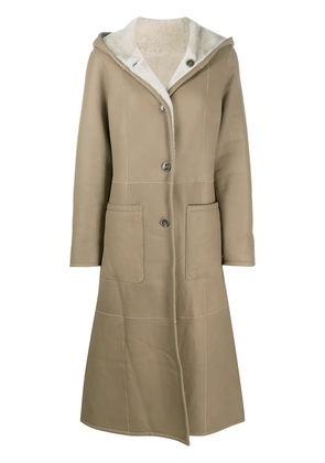 Liska reversible hooded leather coat - Brown