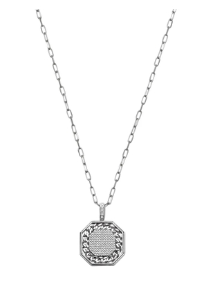 SHAY 18K white gold link diamond border pendant necklace - Silver