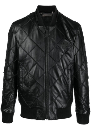 Philipp Plein quilted leather bomber jacket - Black