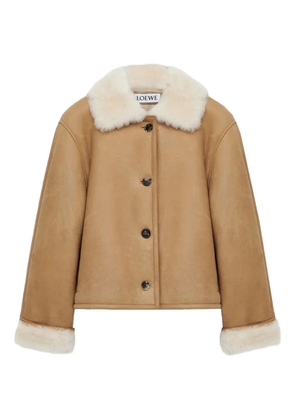 LOEWE shearling-collared button jacket - Neutrals