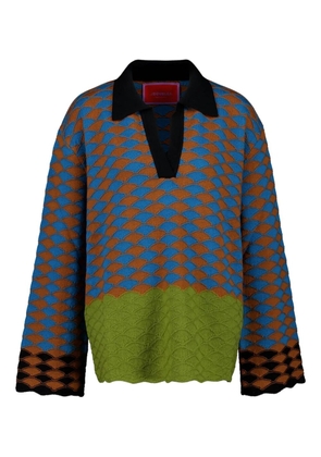 La DoubleJ geometric-pattern wool top - Blue