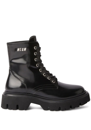 MSGM logo-lettering leather combat boots - Black