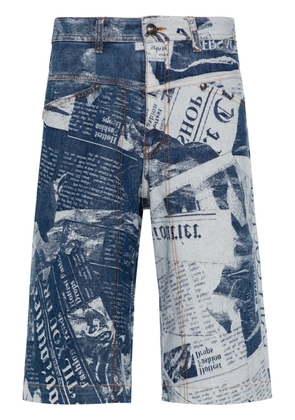 Versace Jeans Couture newspaper-print denim shorts - Blue