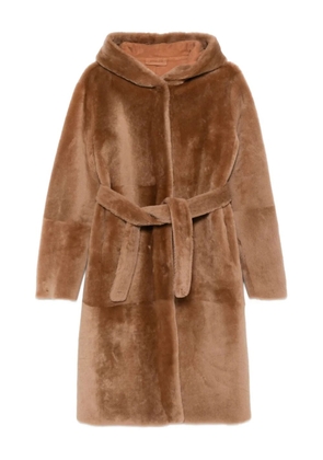 Liska hooded belted faux-fur coat - Brown