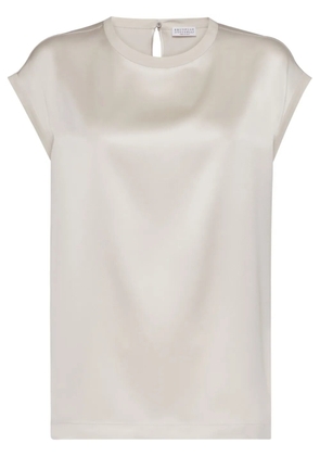 Brunello Cucinelli cap-sleeve satin-finish blouse - White
