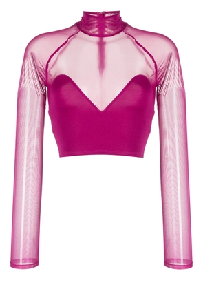 Fleur Du Mal mock-neck mesh top - Purple